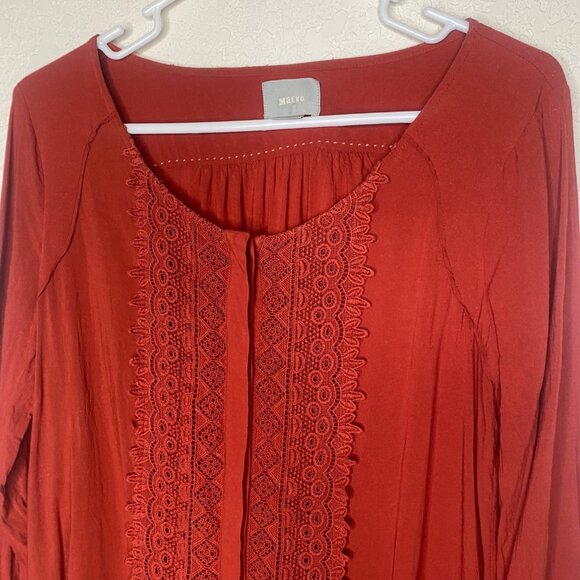 Maeve Anthropology Button Down Blouse Womens Size 6 Rust Red Lace Cotton Blend C - Picture 5 of 11